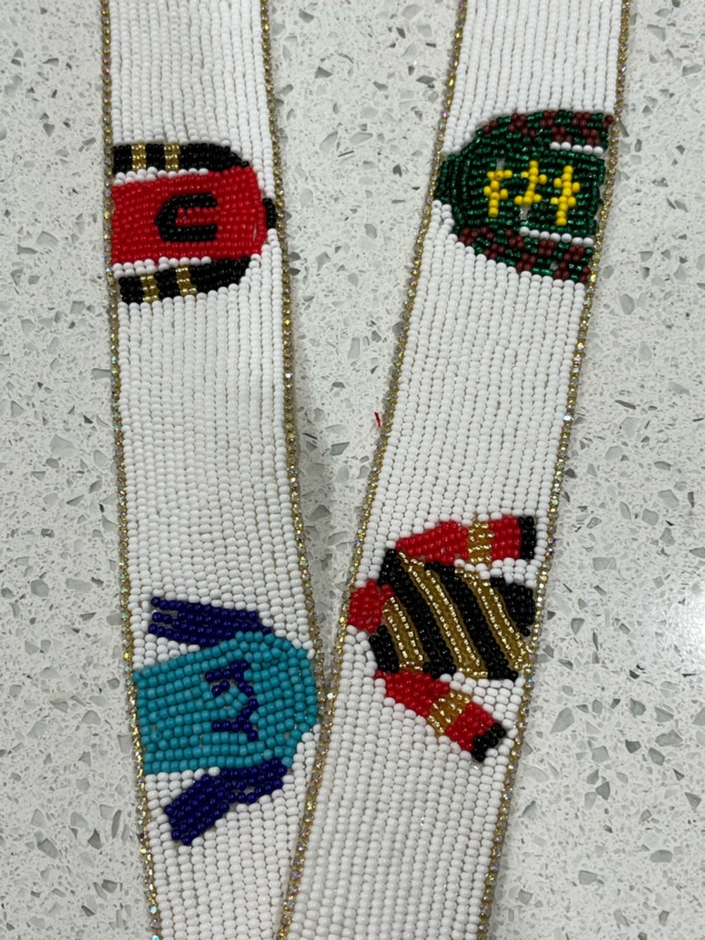 Beaded Purse Strap CrossbodyJockey Jersey Seed Bead/Rhinestone Gold Hardware 49" - Picture 4 of 6